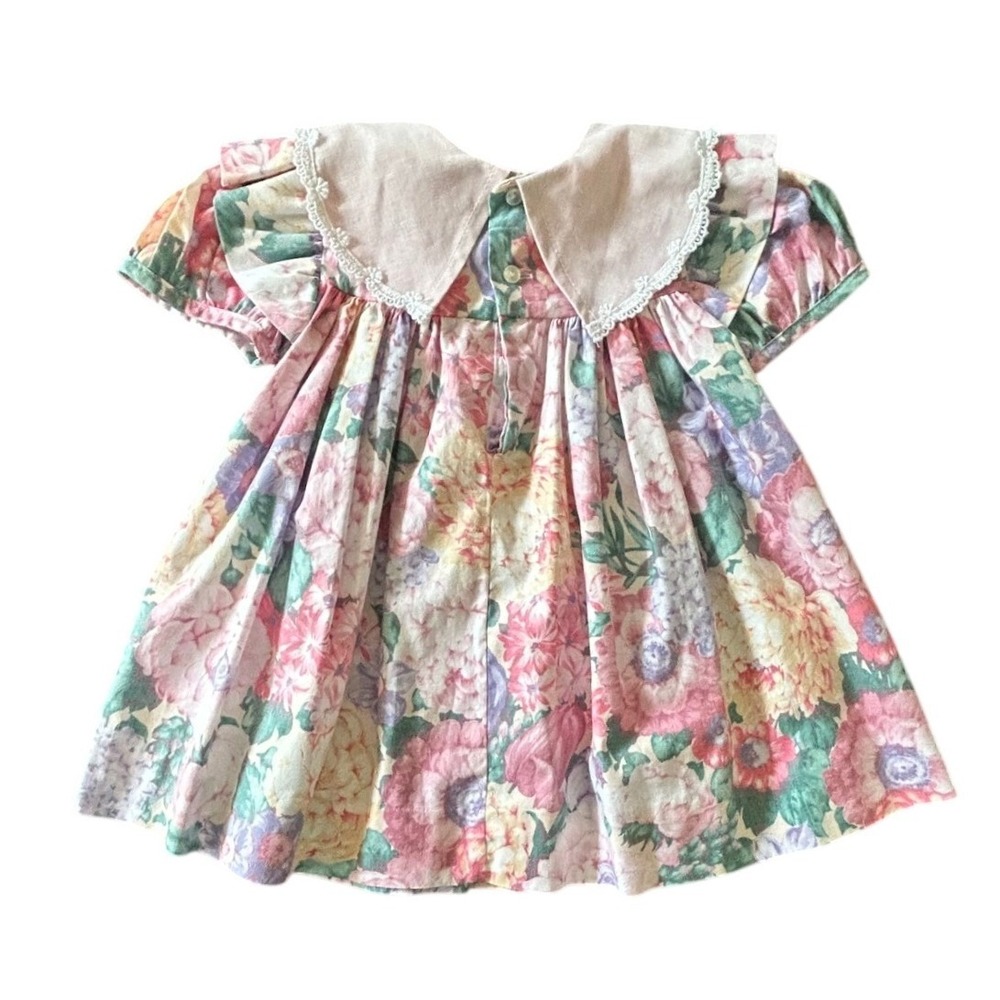 Vintage Peaches 'n Cream Floral Dress 24M Lace Peter Pan Collar Cottagecore Baby